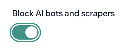Screenshot of the Block AI Web Scrapers toggle in the Articulation website settings
