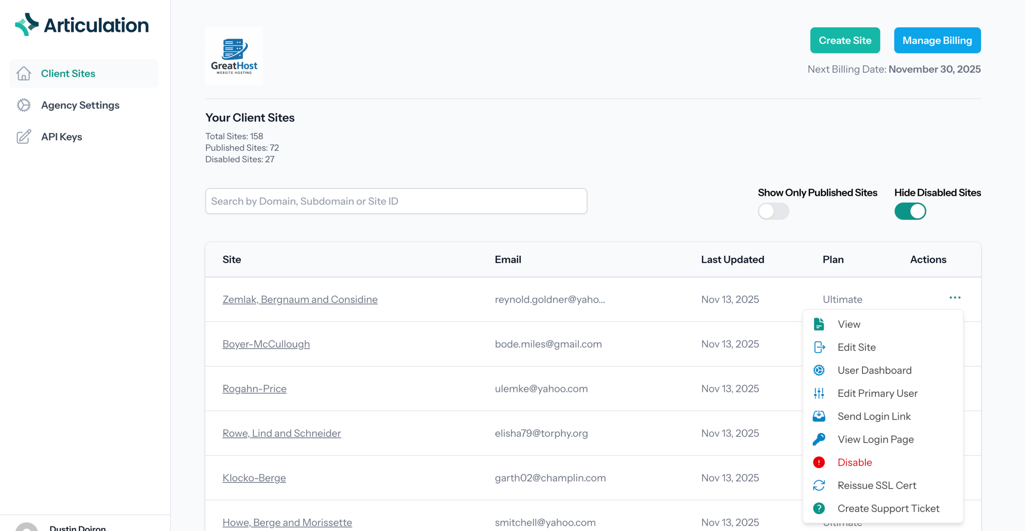 Articulation's Agency Dashboard
