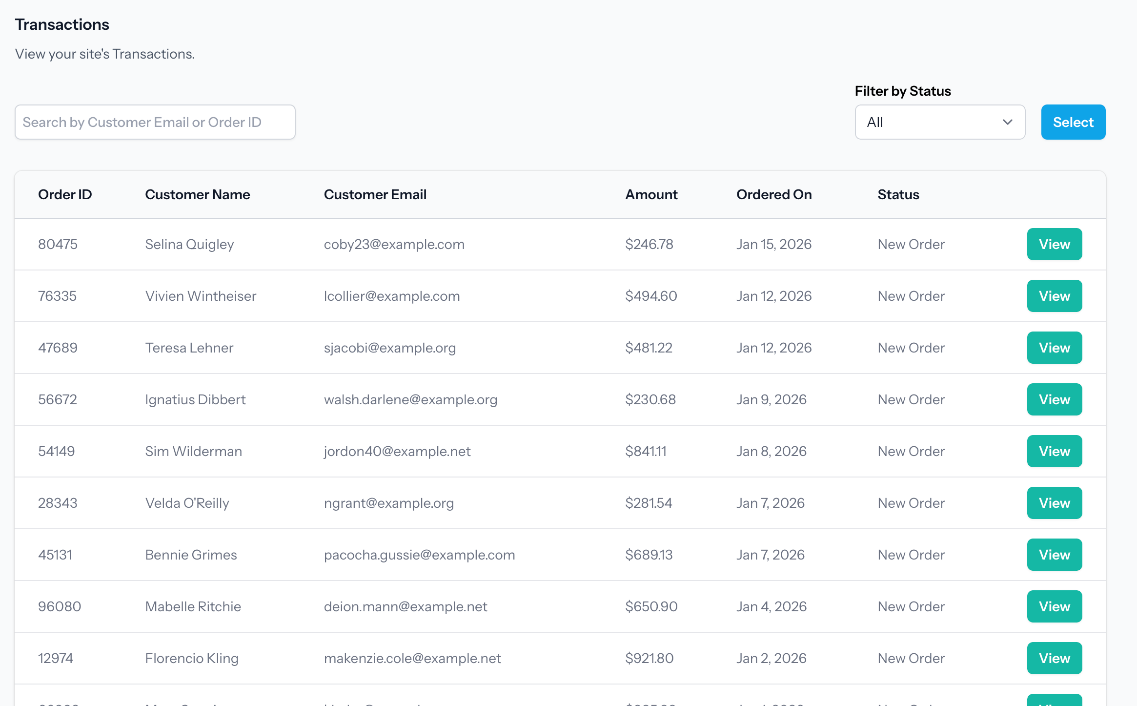 Order management dashboard