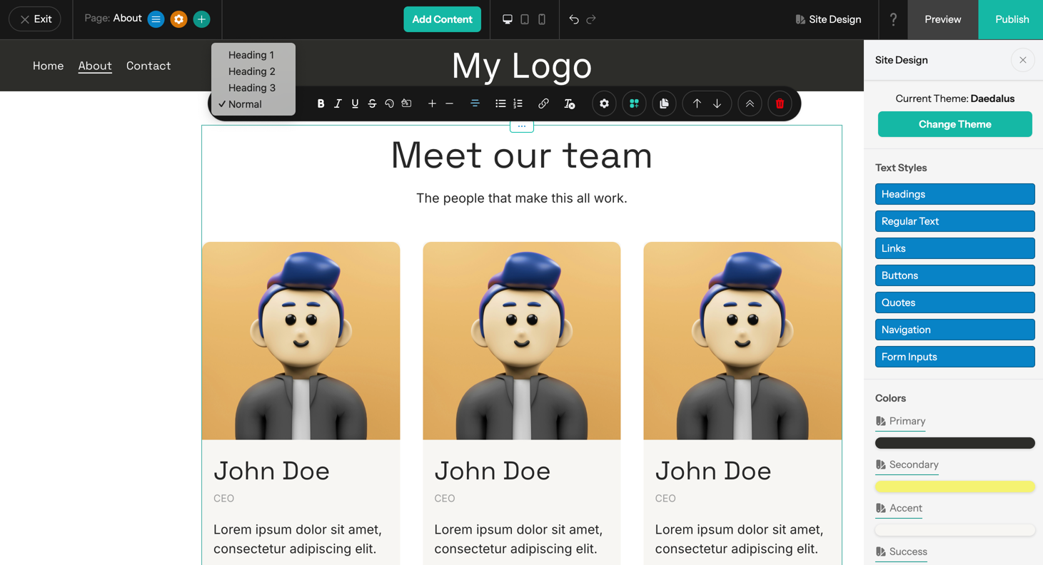Inline editing interface