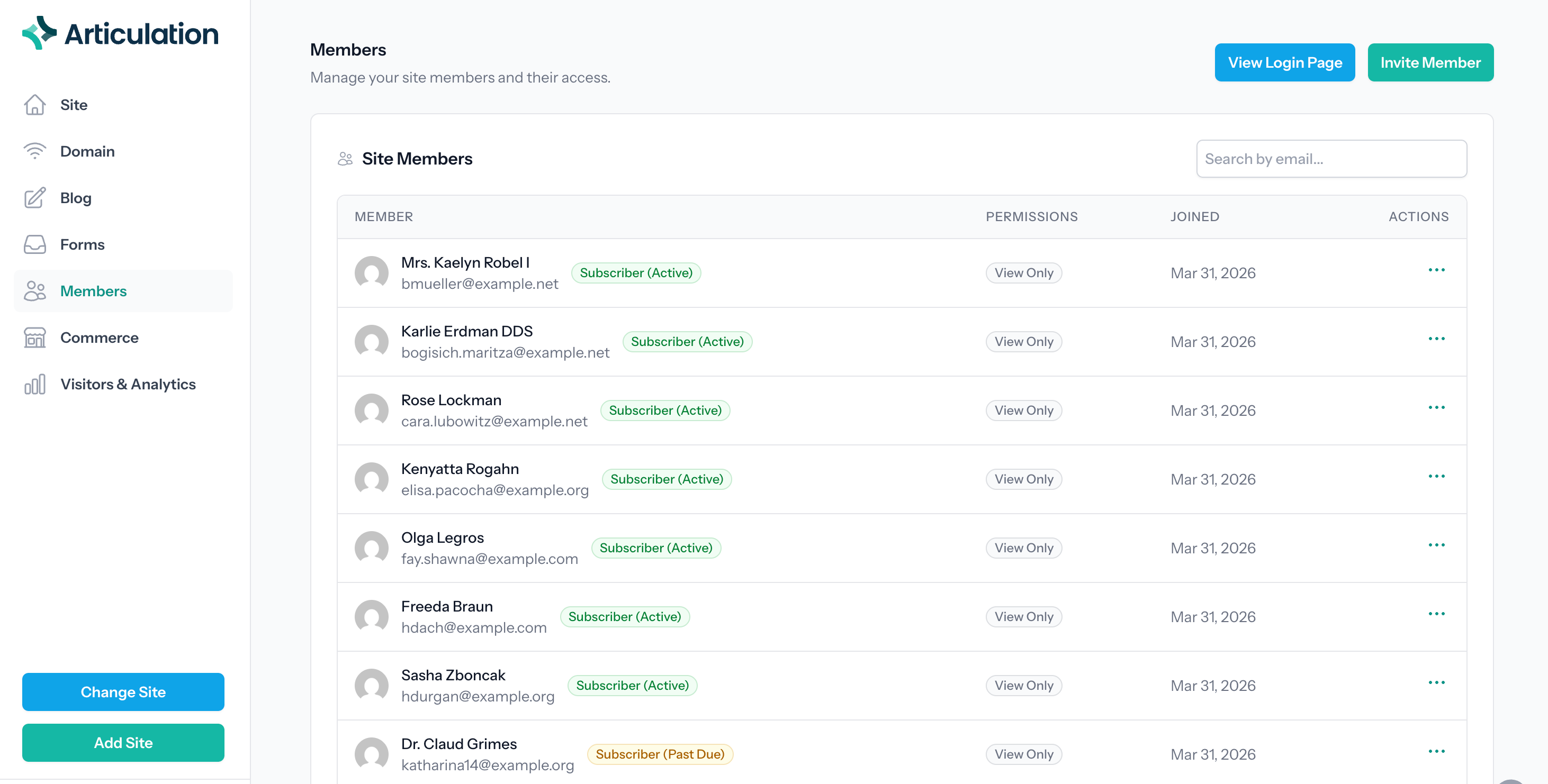 Members list with subscription status badges