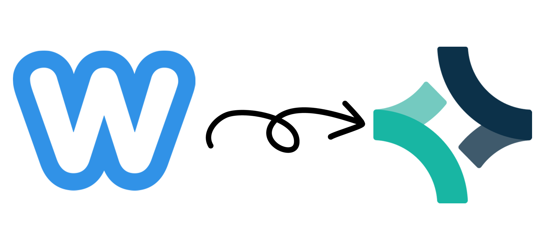 A stylized image of the Weebly logo with an arrow pointing towards the Articulation logo